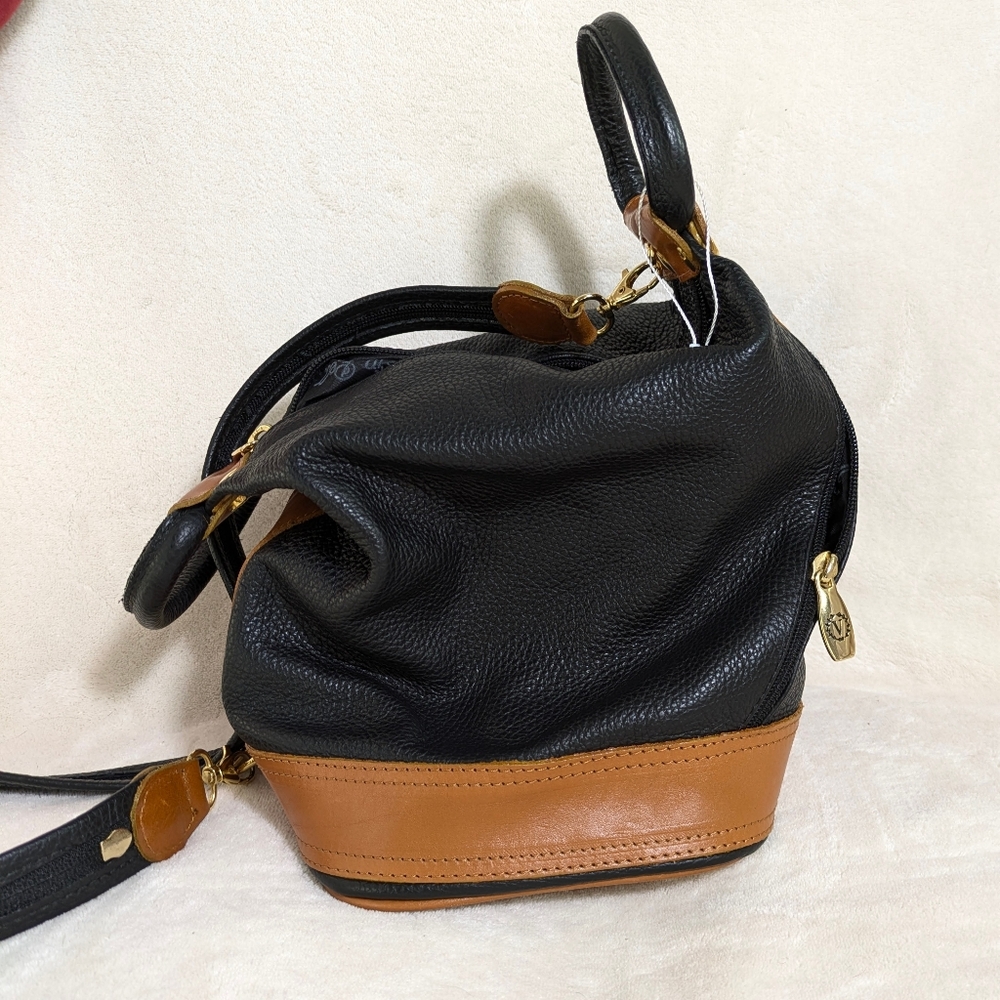 Valentina Convertible Black Brown Leather Shoulder Crossbody Sling Backpack‎ - Picture 5 of 16